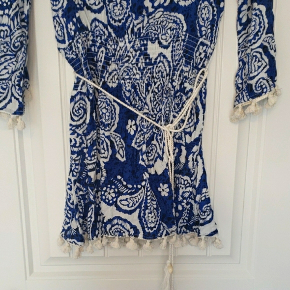 Blue and White Paisley Cover Up Dress - Picture 4 of 13